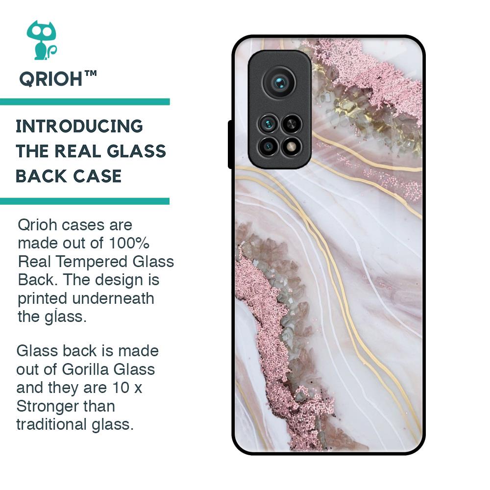 Pink & Gold Gllitter Marble Glass Case for Xiaomi Mi 10T Pro