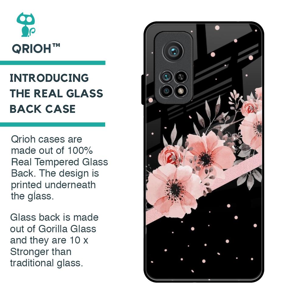 Floral Black Band Glass Case For Xiaomi Mi 10T