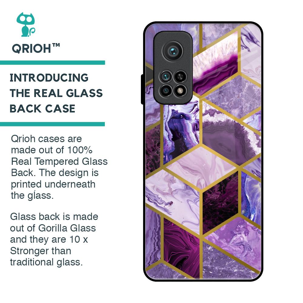 Purple Rhombus Marble Glass Case for Xiaomi Mi 10T