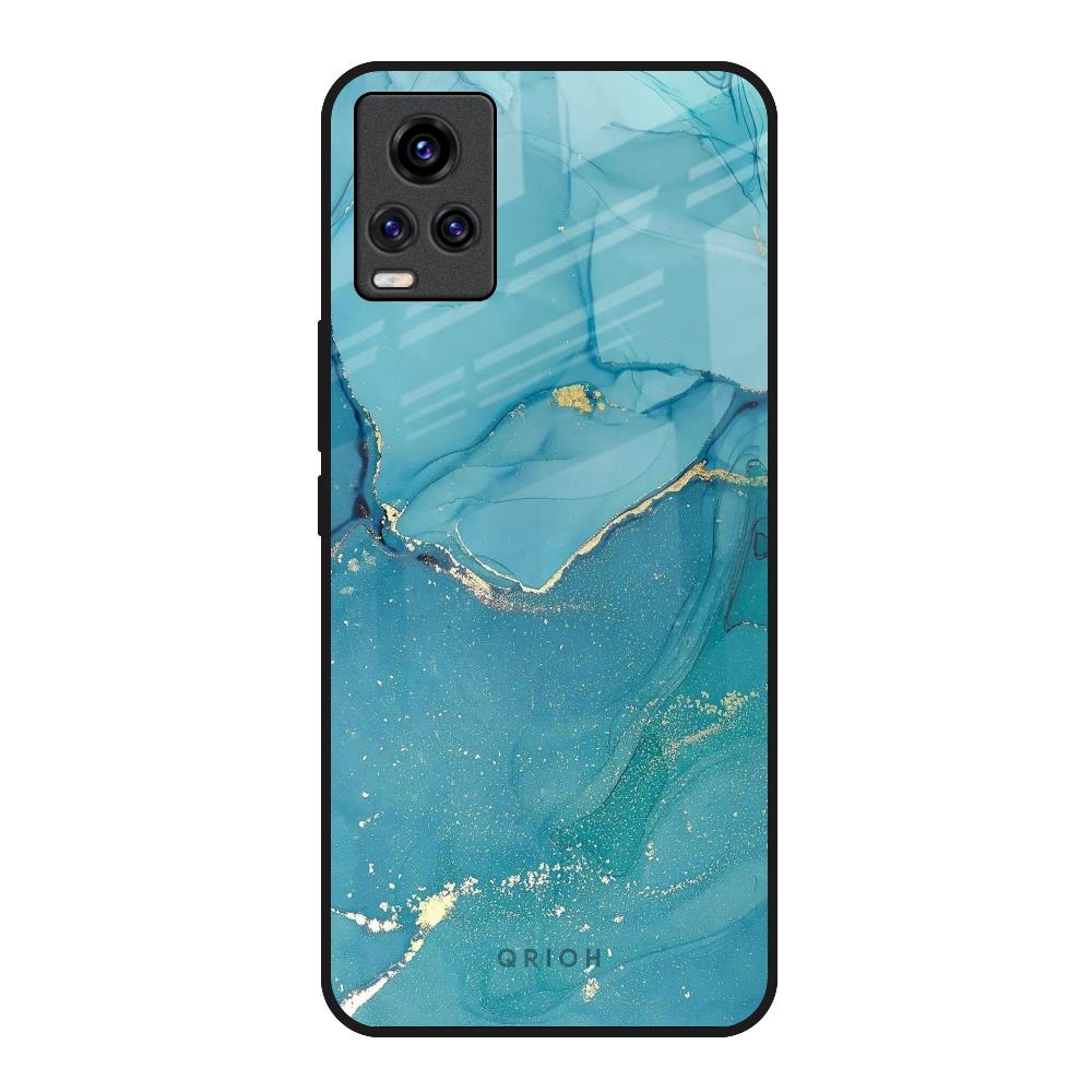 Blue Golden Glitter Vivo V20 Glass Back Cover Online