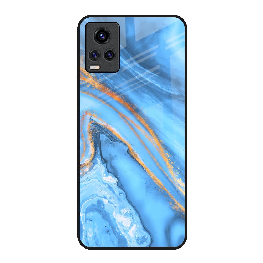 Vibrant Blue Marble Vivo V20 Glass Back Cover Online