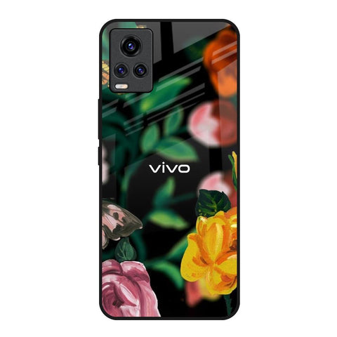 Flowers & Butterfly Vivo V20 Glass Back Cover Online