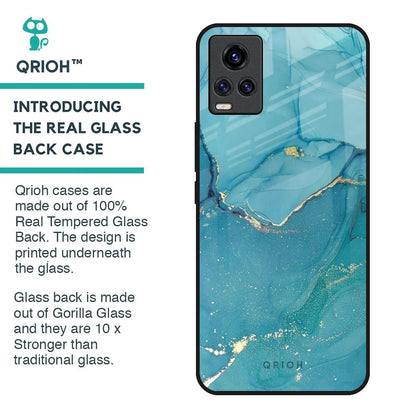 Blue Golden Glitter Glass Case for Vivo V20