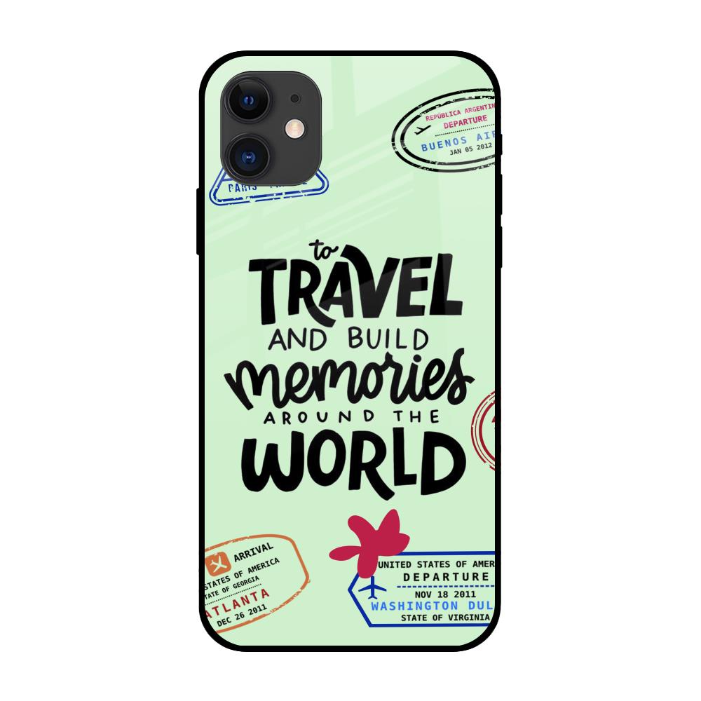Travel Stamps iPhone 12 Glass Back Cover Online