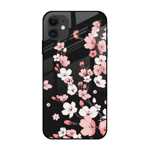 Black Cherry Blossom Apple iPhone 12 Glass Cases & Covers Online