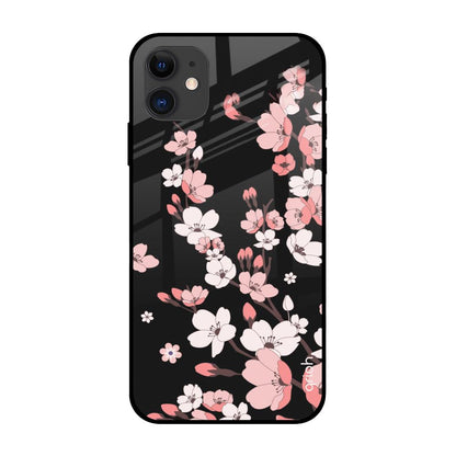 Black Cherry Blossom iPhone 12 Glass Back Cover Online