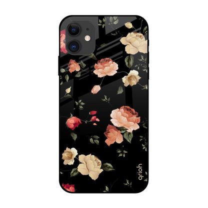 Black Spring Floral Apple iPhone 12 Glass Cases & Covers Online