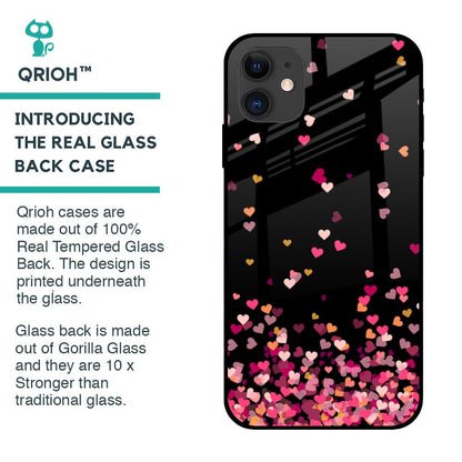 Heart Rain Fall Glass Case For iPhone 12