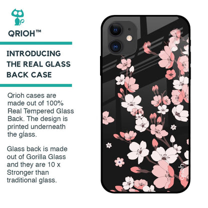 Black Cherry Blossom Glass Case for iPhone 12
