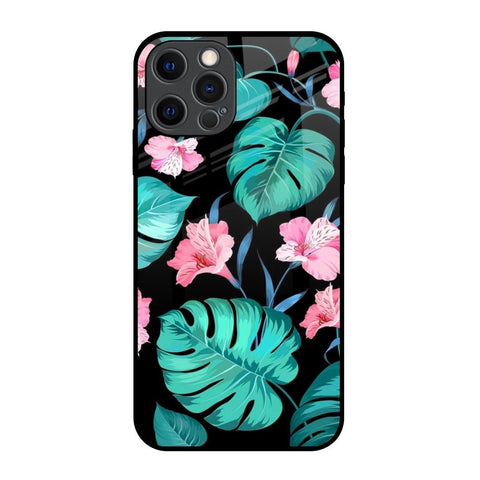 Tropical Leaves & Pink Flowers iPhone 12 Pro Glass Back Cover Online