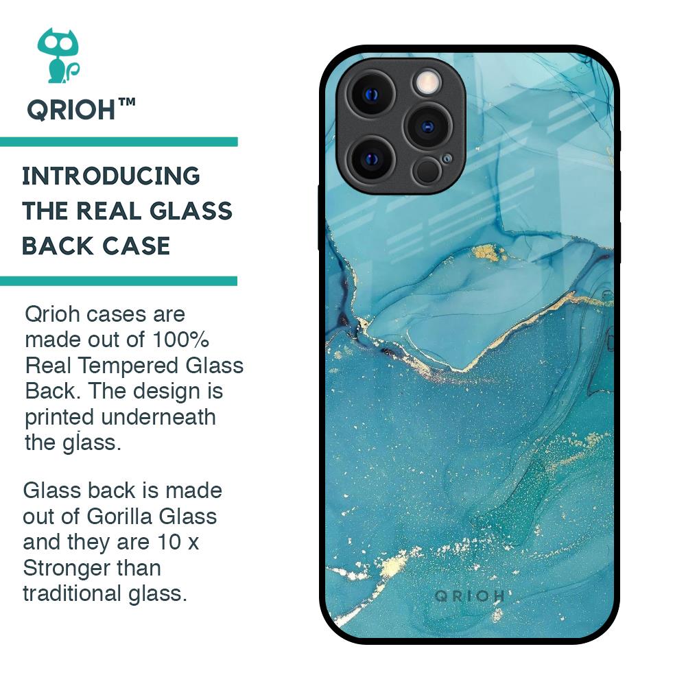 Blue Golden Glitter Glass Case for iPhone 12 Pro