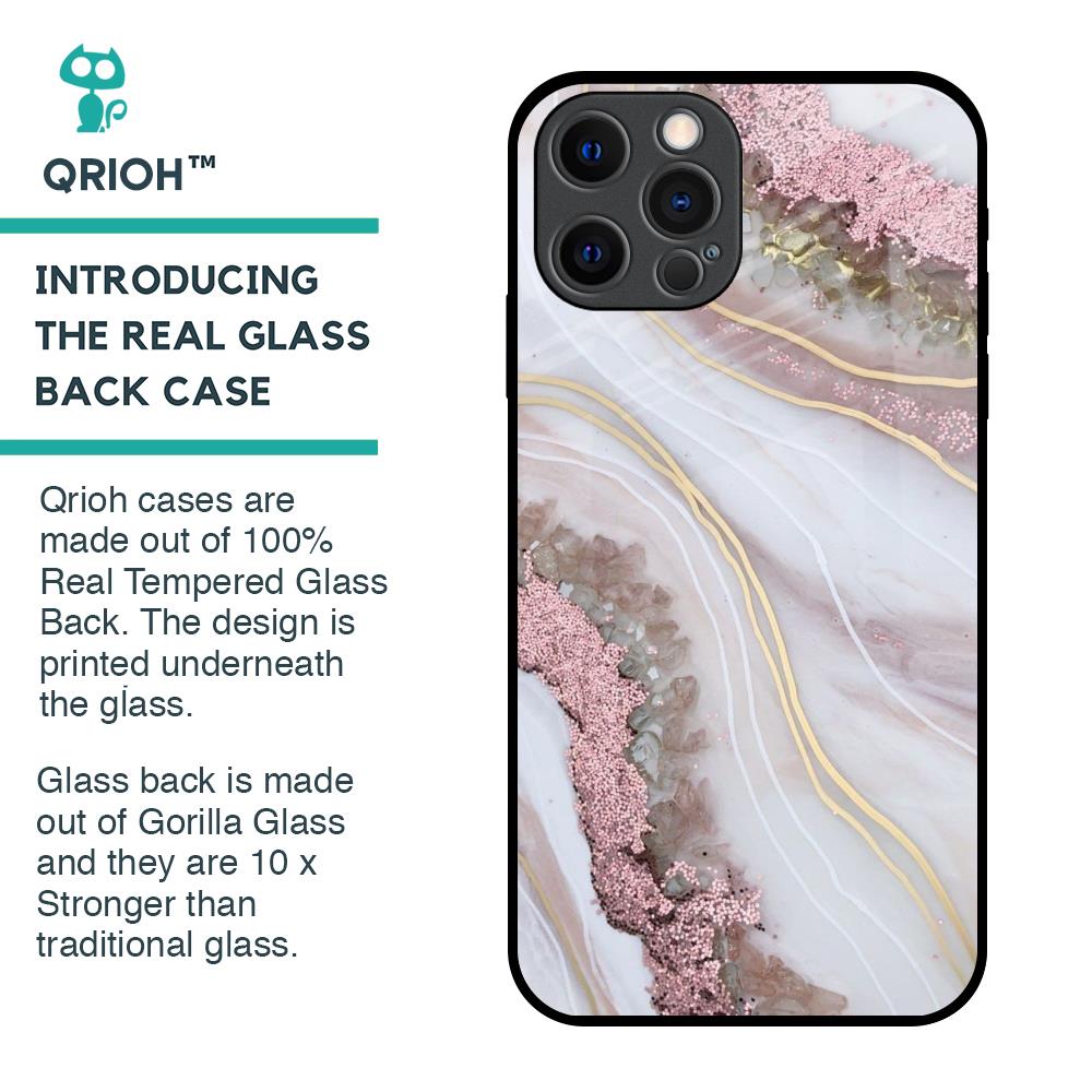 Pink & Gold Gllitter Marble Glass Case for iPhone 12 Pro