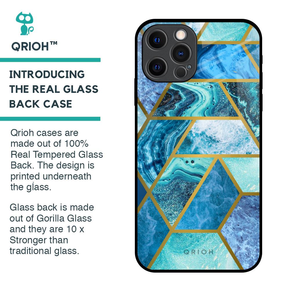 Turquoise Geometrical Marble Glass Case for iPhone 12 Pro
