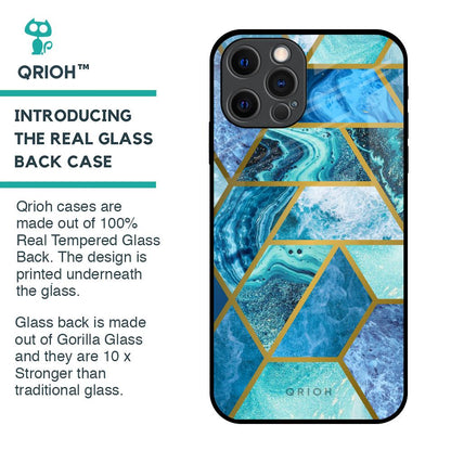 Turquoise Geometrical Marble Glass Case for iPhone 12 Pro