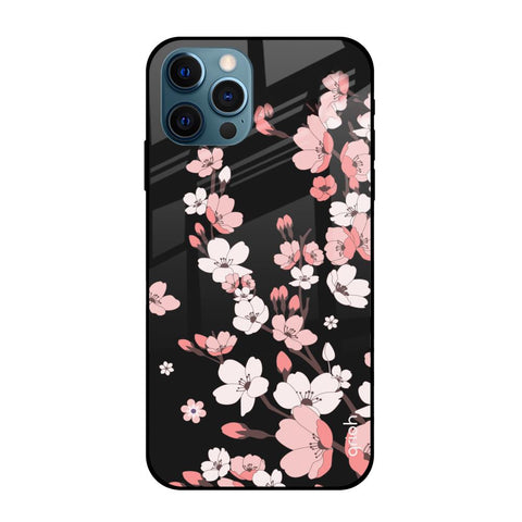 Black Cherry Blossom Apple iPhone 12 Pro Glass Cases & Covers Online