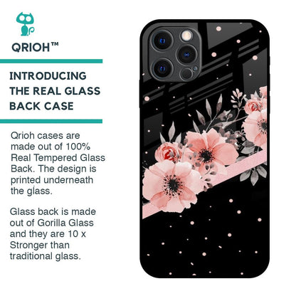Floral Black Band Glass Case For iPhone 12 Pro Max