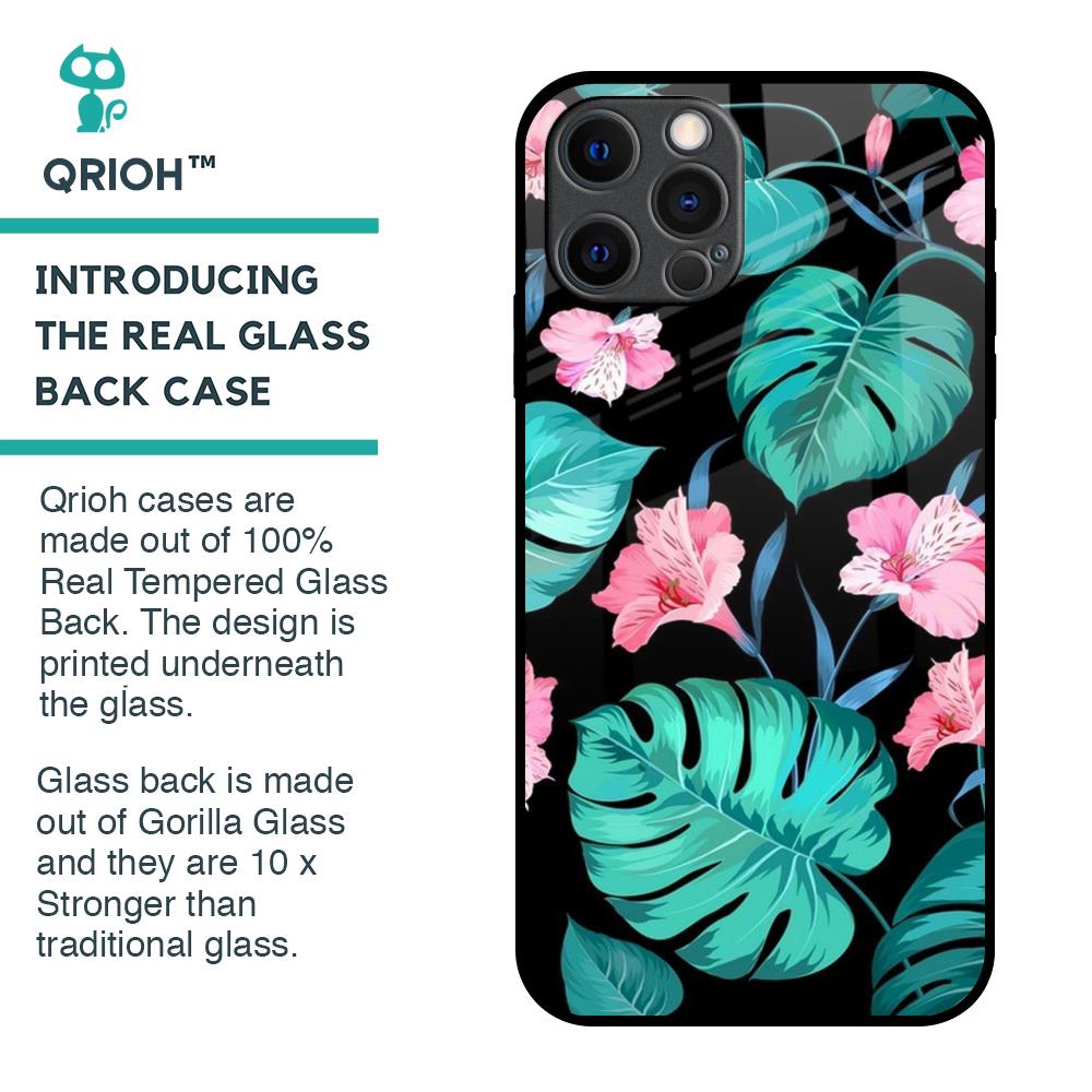 Tropical Leaves & Pink Flowers Glass Case for iPhone 12 Pro Max