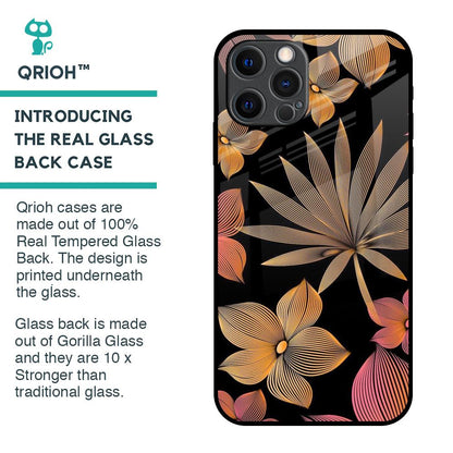 Lines Pattern Flowers Glass Case for iPhone 12 Pro Max