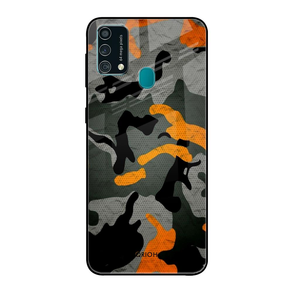 Camouflage Orange Samsung Galaxy F41 Glass Back Cover Online