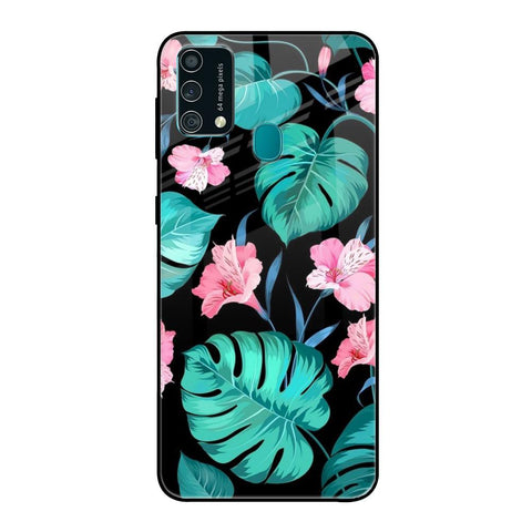 Tropical Leaves & Pink Flowers Samsung Galaxy F41 Glass Back Cover Online