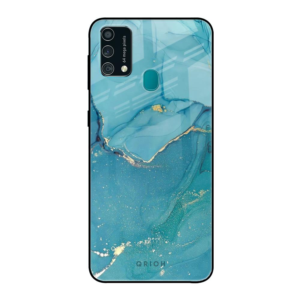 Blue Golden Glitter Glass Case for Samsung Galaxy F41