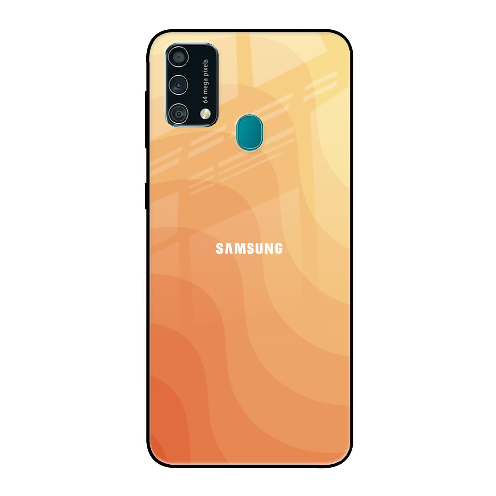 Orange Curve Pattern Samsung Galaxy F41 Glass Back Cover Online