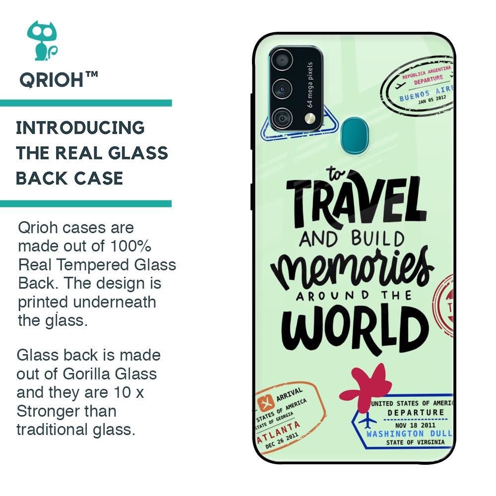Travel Stamps Glass Case for Samsung Galaxy F41