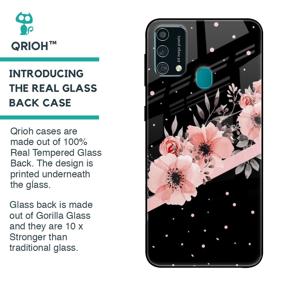 Floral Black Band Glass Case For Samsung Galaxy F41