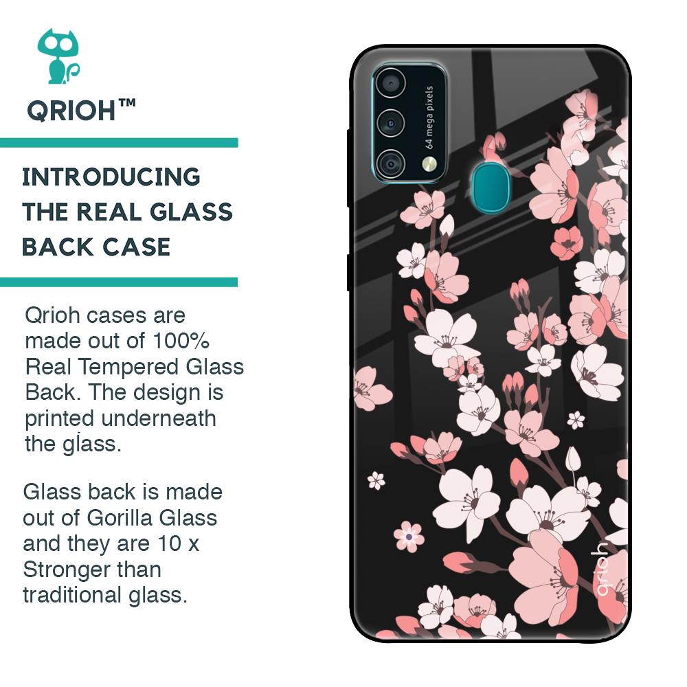 Black Cherry Blossom Glass Case for Samsung Galaxy F41