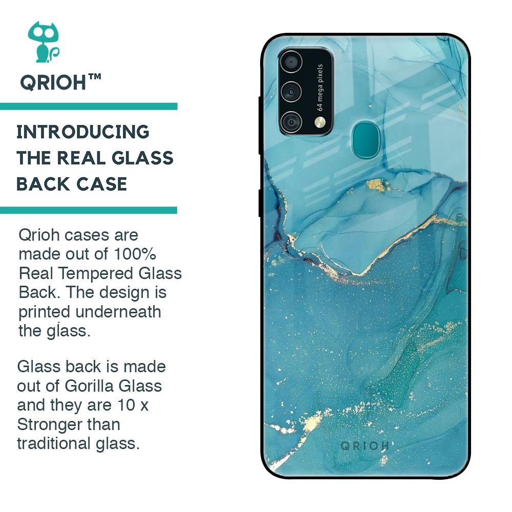 Blue Golden Glitter Glass Case for Samsung Galaxy F41