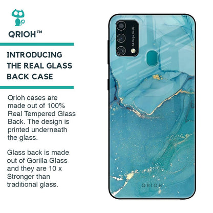 Blue Golden Glitter Glass Case for Samsung Galaxy F41