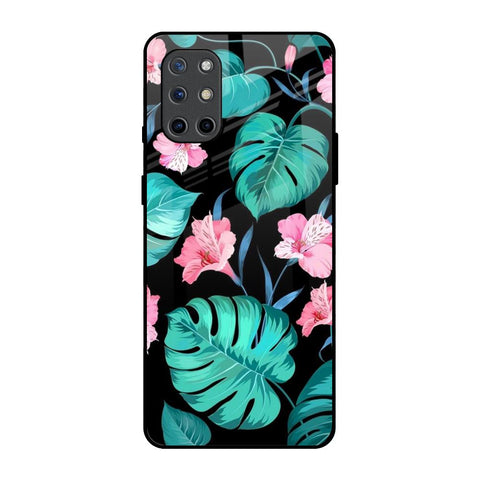 Tropical Leaves & Pink Flowers OnePlus 8T Glass Back Cover Online