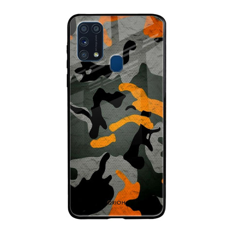 Camouflage Orange Samsung Galaxy M31 Prime Glass Back Cover Online