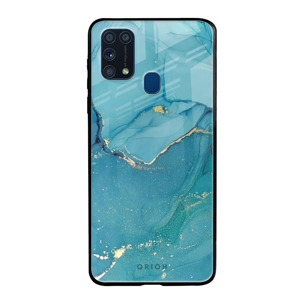 Blue Golden Glitter Samsung Galaxy M31 Prime Glass Back Cover Online