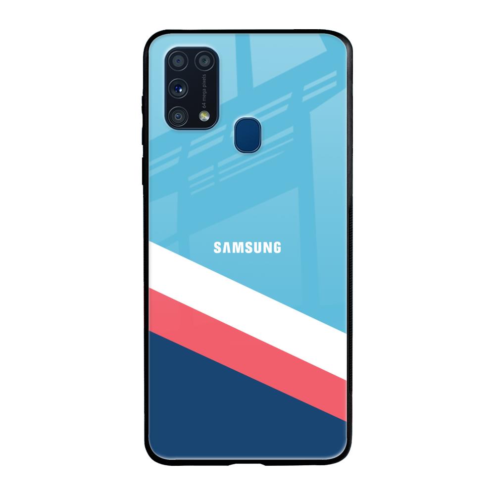 Pink & White Stripes Samsung Galaxy M31 Prime Glass Back Cover Online
