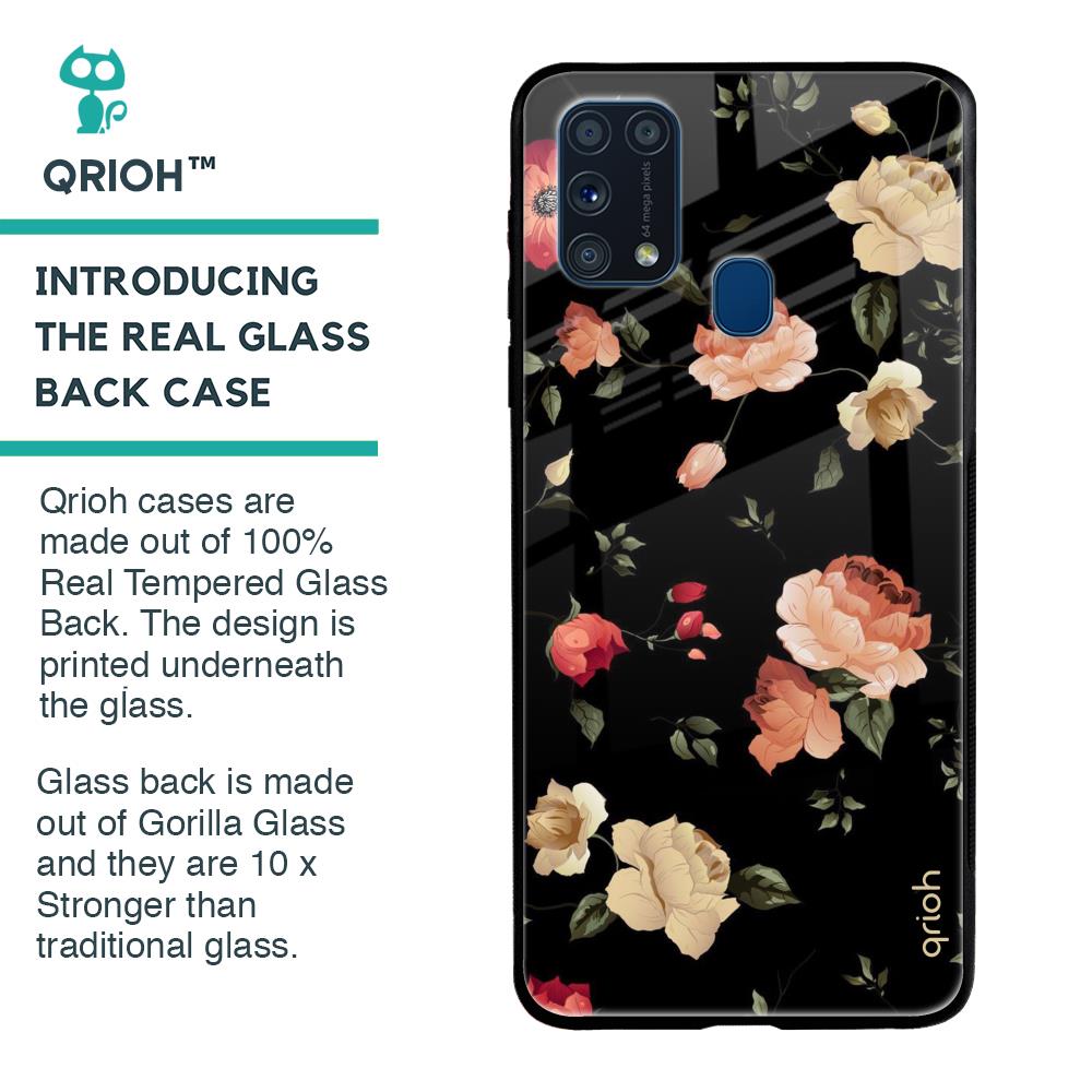 Black Spring Floral Glass Case for Samsung Galaxy M31 Prime
