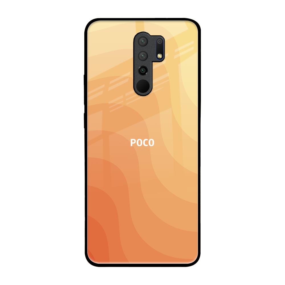 Orange Curve Pattern Poco M2 Glass Back Cover Online
