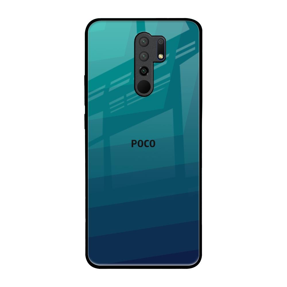 Green Triangle Pattern Poco M2 Glass Back Cover Online
