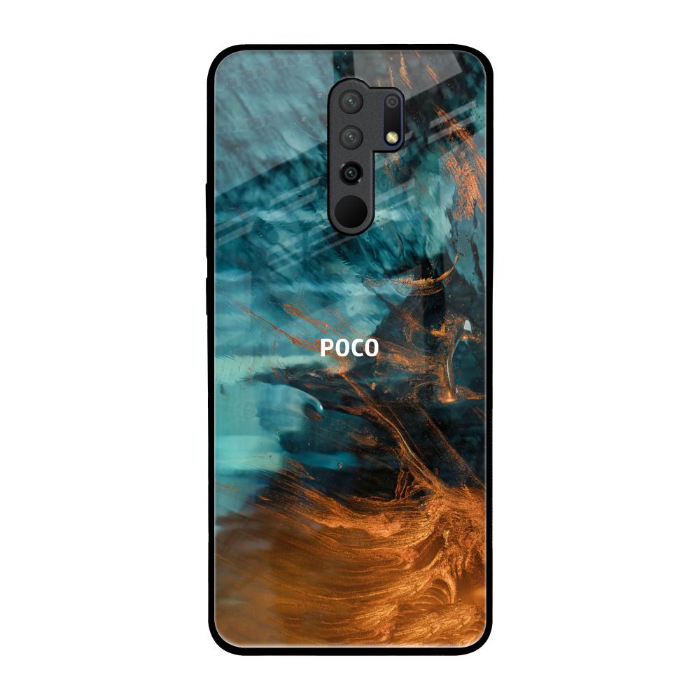 Golden Splash Poco M2 Glass Back Cover Online