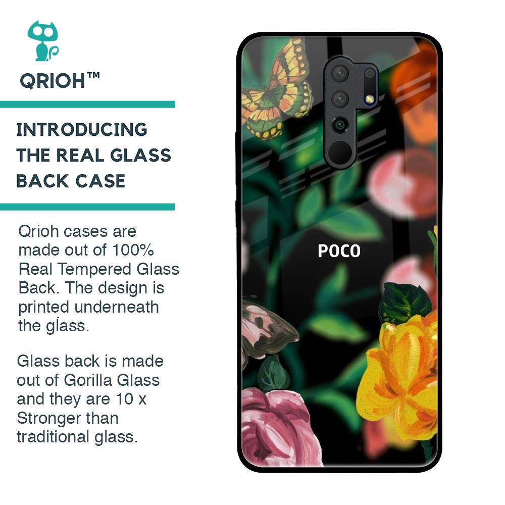 Flowers & Butterfly Glass Case for Poco M2