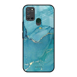 Blue Golden Glitter Realme 7i Glass Back Cover Online