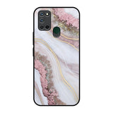 Pink & Gold Gllitter Marble Realme 7i Glass Back Cover Online