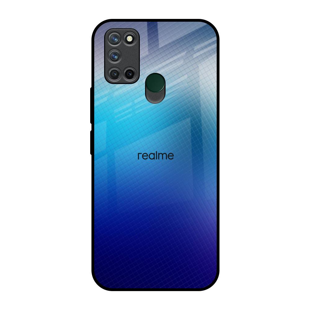 Blue Rhombus Pattern Realme 7i Glass Back Cover Online
