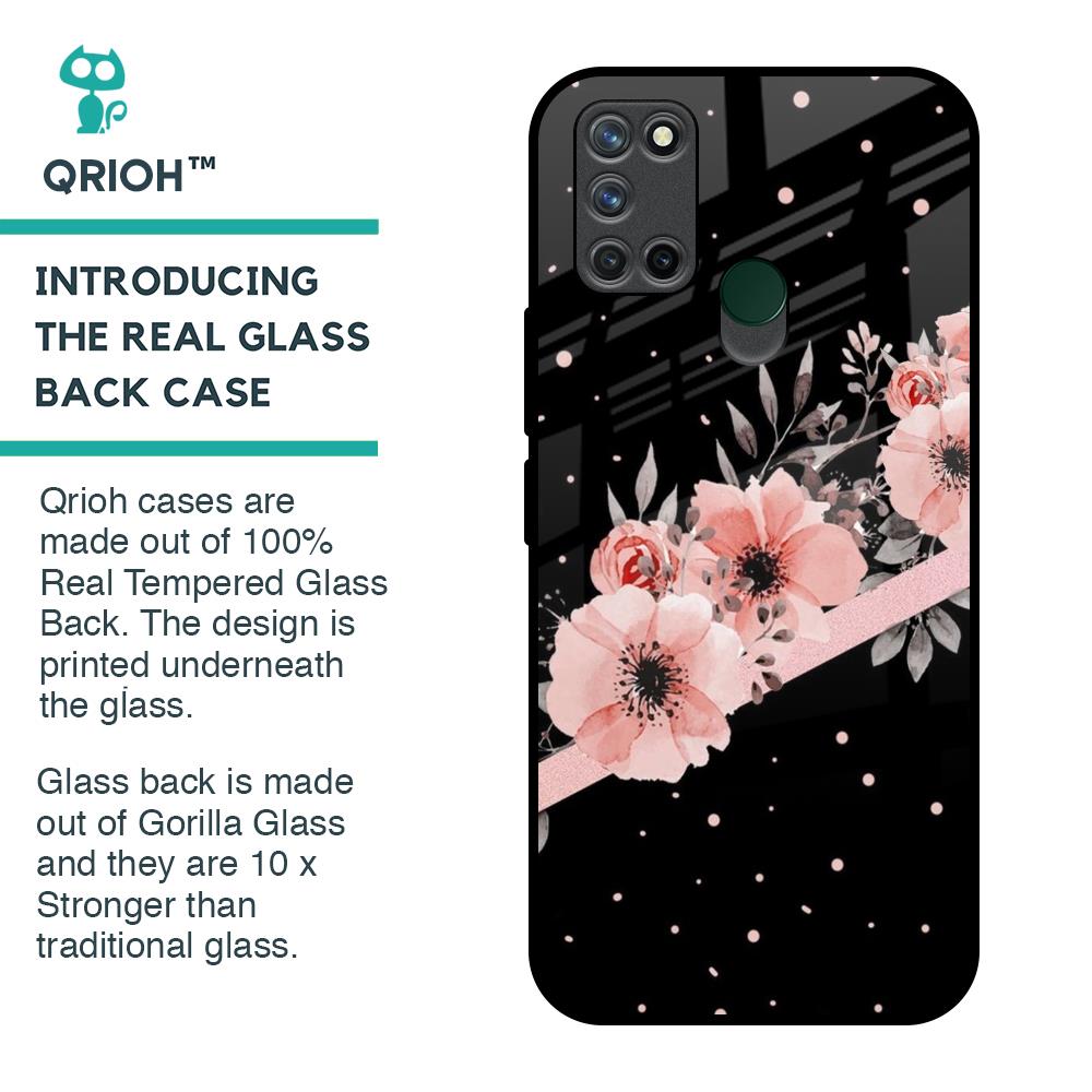 Floral Black Band Glass Case For Realme 7i
