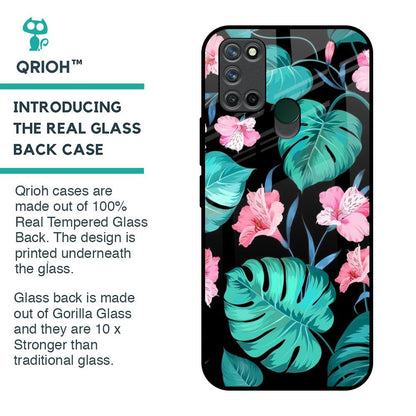 Tropical Leaves & Pink Flowers Glass Case for Realme 7i