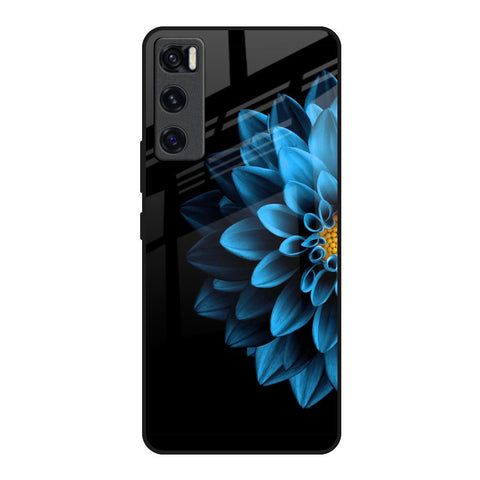 Half Blue Flower Vivo V20 SE Glass Back Cover Online