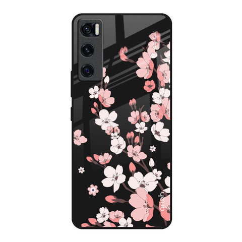 Black Cherry Blossom Vivo V20 SE Glass Back Cover Online