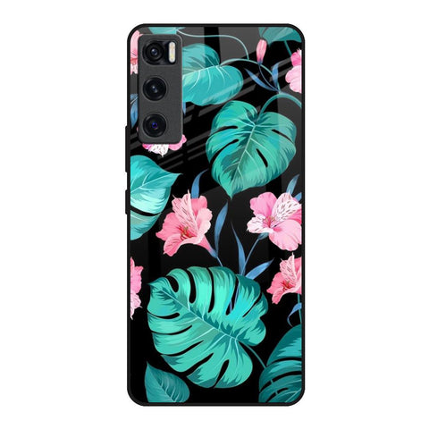 Tropical Leaves & Pink Flowers Vivo V20 SE Glass Back Cover Online