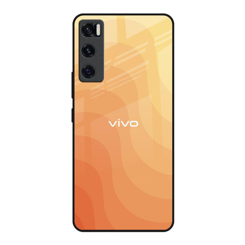 Orange Curve Pattern Vivo V20 SE Glass Back Cover Online