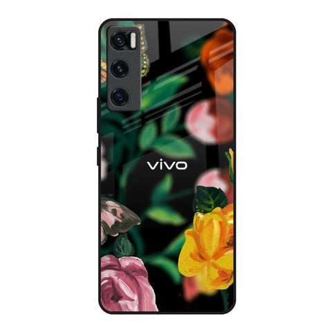 Flowers & Butterfly Vivo V20 SE Glass Back Cover Online